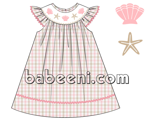   Exquisite hand-smocked shells and starfish bishop dress- DR 2574 